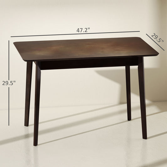 47.2 Rectangle Dining Table For 4, Mid-Century Modern Kitchen Table With Rubber Wood Frame For Dining Room, Mahogany