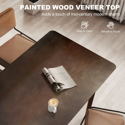 47.2 Rectangle Dining Table For 4, Mid-Century Modern Kitchen Table With Rubber Wood Frame For Dining Room, Mahogany