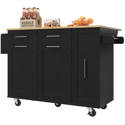 Modern Kitchen Island, Kitchen Cabinet, Buffet Cabinet, Dining Cart With Wood Grain, Dining Table With Storage Space, Dining Cart With Snack Shelves And Stretch Function Cabinets, Black