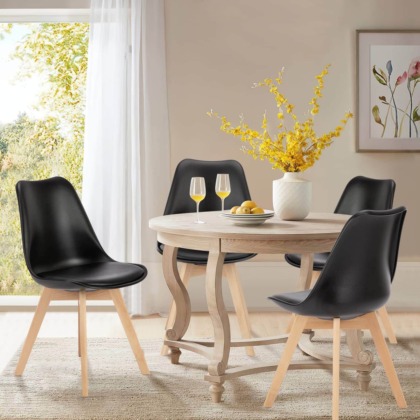 PU Leather Upholstered Dining Chairs With Wood Legs, Set Of 4 For Kitchen, Dining, Living Room