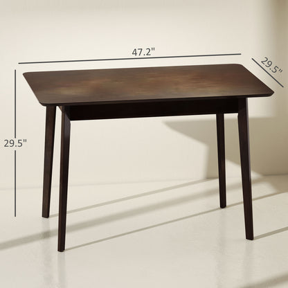 47.2 Rectangle Dining Table For 4, Mid-Century Modern Kitchen Table With Rubber Wood Frame For Dining Room, Mahogany